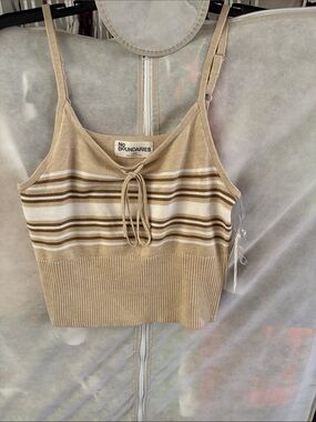 No Boundaries Neutral Striped Tie-Front Knit Cami